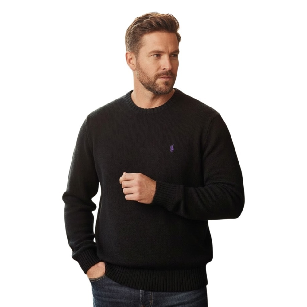 Ralph Lauren Polo XXL Black Pima Cotton Purple Pony Crew Neck Sweater R $140